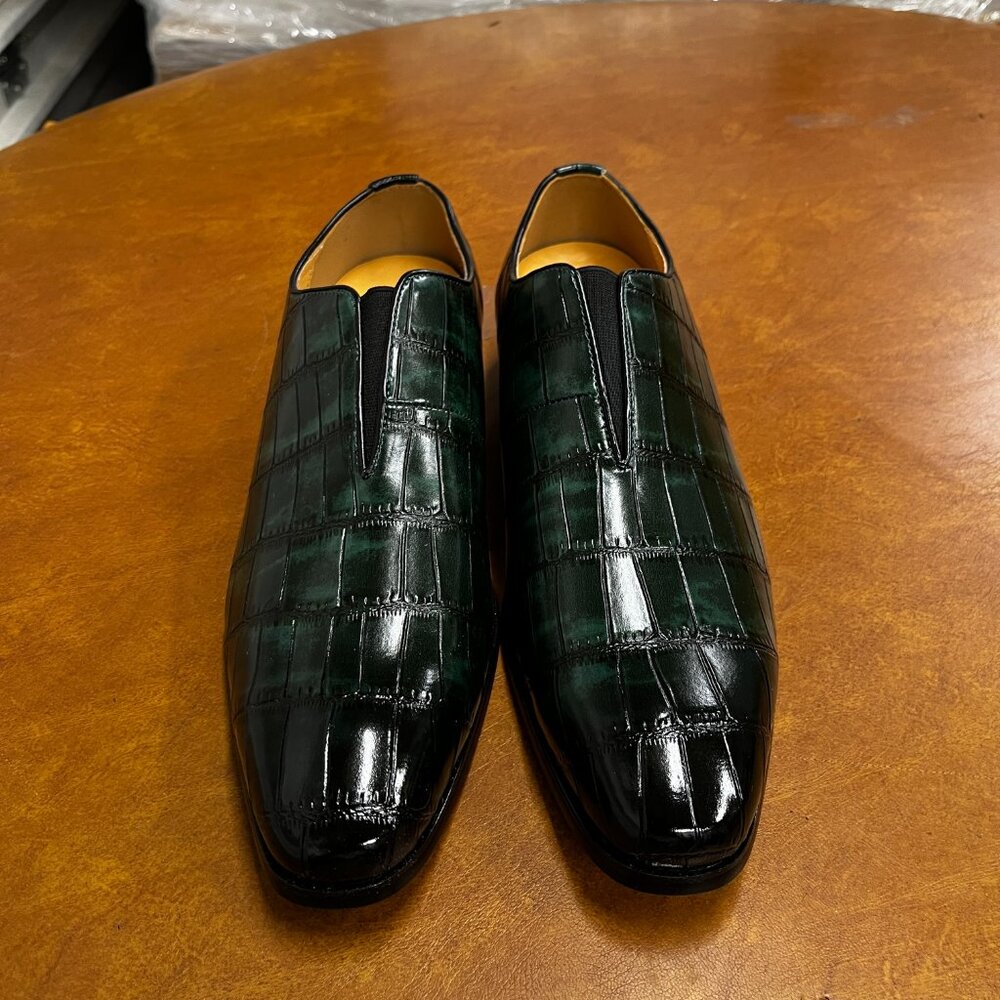 Santimon Men's US 7.5 - 10 Green Smoking Loafers Checkered Slip On Dress Casual - Picture 4 of 10